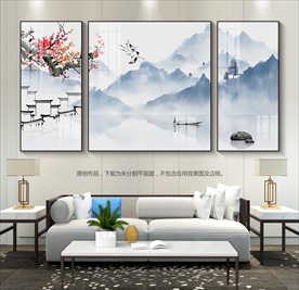 中式梅花远山装饰画无框画挂画