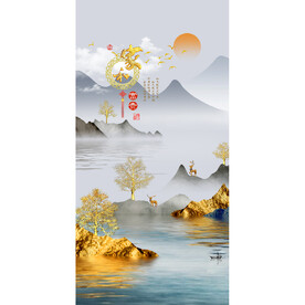 麋鹿山水家和富贵装饰画
