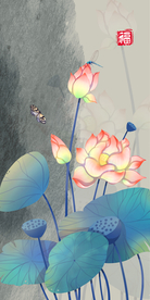 高端抽象荷花装饰画