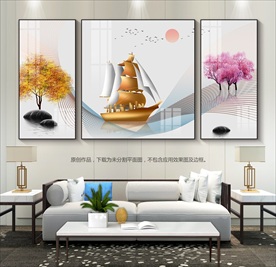 新中式一帆风顺装饰画客厅背景画