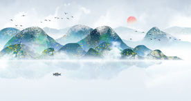 水墨山水画 新中式  源分层