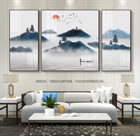 新中式水墨山水画背景画挂画壁画