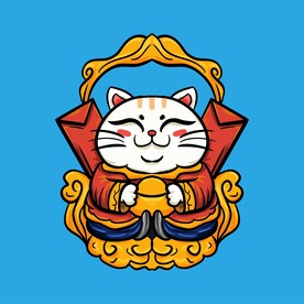 手绘卡通招财猫插画素材