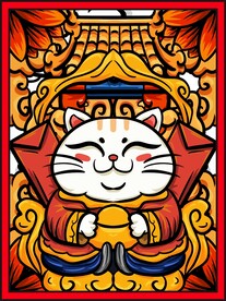 国潮招财猫插画海报