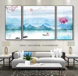 水墨山水画山水装饰画挂画三联画