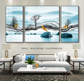 水墨山水画客厅装饰画挂画三联画