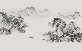 新中式水墨山水风景国画背景墙