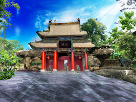 寺庙大门假石设计效果图