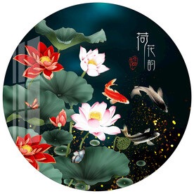 荷花韵圆形装饰画工笔画