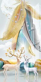 现代简约麋鹿羽毛小清新玄关