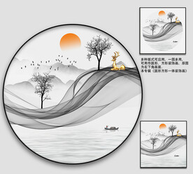 新中式山水画线条山水