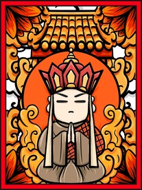 手绘国潮卡通西游记唐僧插画