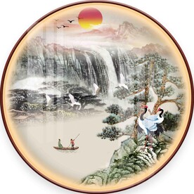 新中式山水圆形装饰画图片