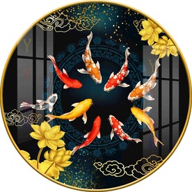 现代轻奢荷花九鱼装饰画图片