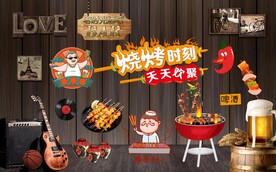 复古烧烤音乐背景墙
