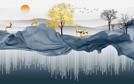 现代轻奢新中式山水背景墙