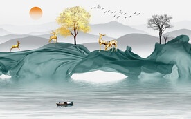 中式意境山水背景墙