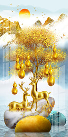 金色葫芦发财树麋鹿玄关