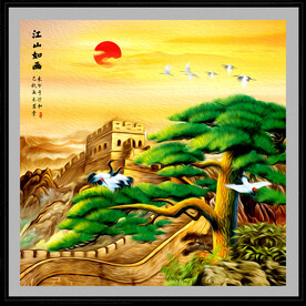 黄山迎客松国画