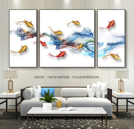 新中式装饰画九鱼图客厅装饰画