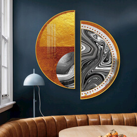 抽象水墨线条圆形装饰画