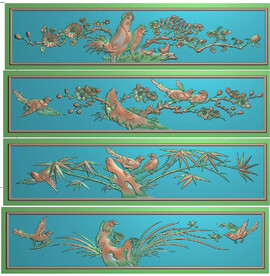 四季花梅兰竹菊花鸟围板抽斗拉手