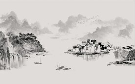 新中式水墨山水风景国画背景墙