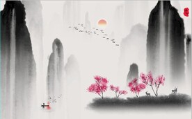新中式水墨山水风景国画背景墙
