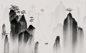 新中式水墨山水风景国画背景墙