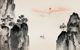 新中式水墨山水风景电视背景墙