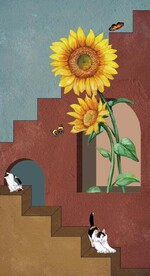 抽象立体建筑向日葵玄关装饰画