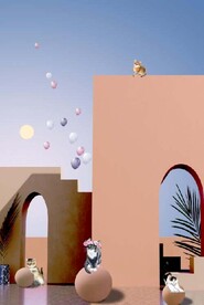 现代抽象立体建筑猫玄关装饰画