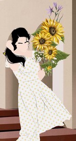 现代北欧风鲜花美女玄关装饰画