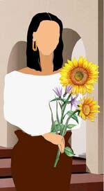 现代北欧风鲜花美女玄关装饰画