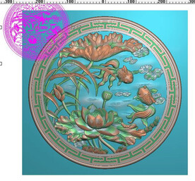 荷花金鱼圆盘