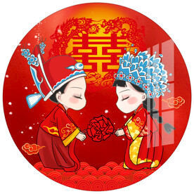 卡通结婚拜堂圆形装饰画