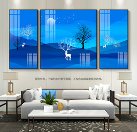 蓝色客厅装饰画无框画晶瓷画挂画