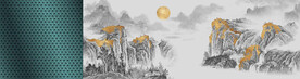 新中式抽象金色水墨山水床头画