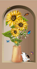 现代3D建筑向日葵玄关装饰画