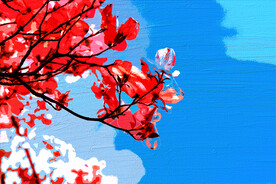 客厅装饰油画蓝天盛开的红花