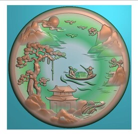 圆形山水人物挂件