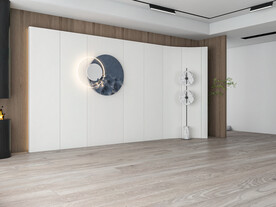 后现代极简背景墙客厅沙发空景