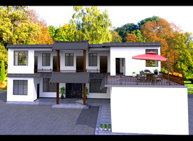 别墅民宿黑白灰仿古屋檐外景