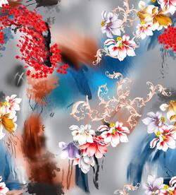 玉兰花 手绘花 数码印花