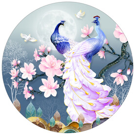 浮雕孔雀玉兰圆形装饰画