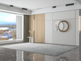 现代极简客厅沙发背景墙3D空景