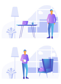 男子居家隔离办公