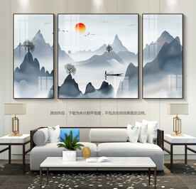 意境山水装饰画三联画晶瓷画挂画