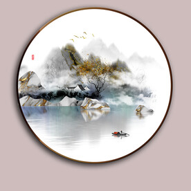意境简约江南山水圆形装饰画