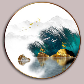 抽象森林金石麋鹿仙鹤山水装饰画